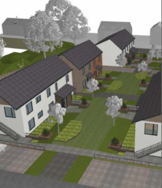 Visualisation of the new-build Lune Valley community housing development