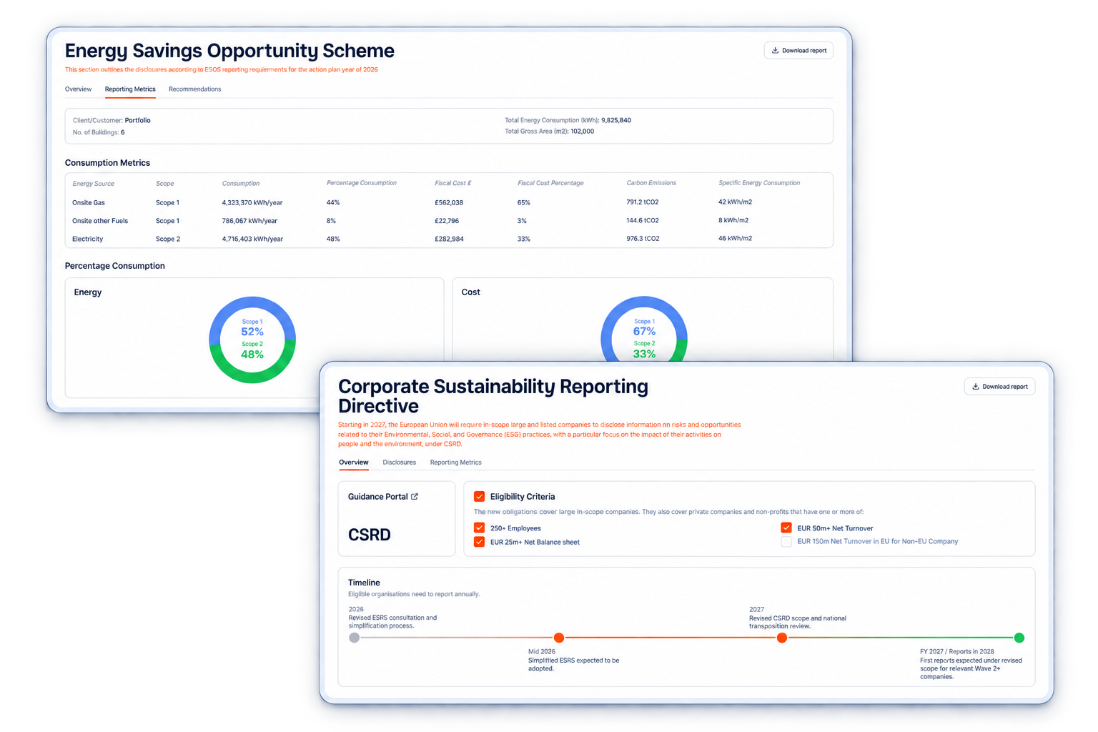 screenshot — verified savings vs modelled case